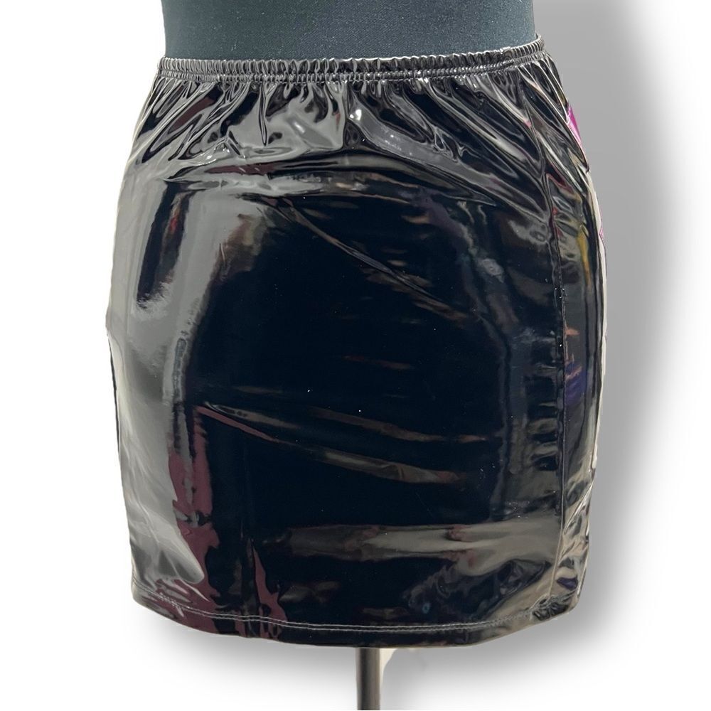 Horoscopez x Dolls Kill black patent miniskirt pink/purple metallic stars szM - Picture 3 of 15